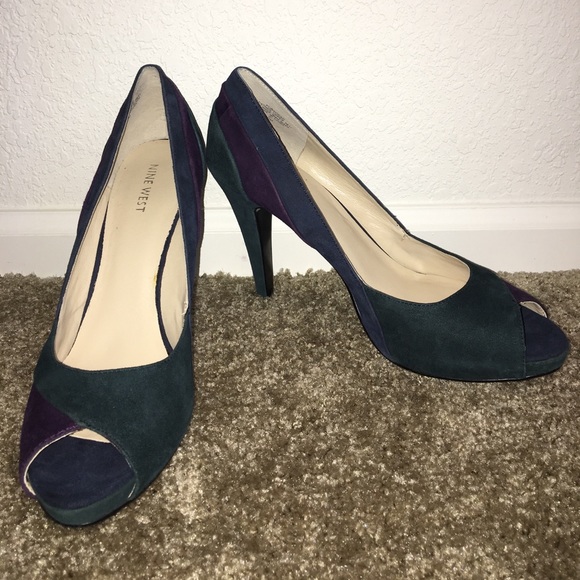 Nine West Peep Toe Suede Purple Pumps Heels 10 - Picture 4 of 8